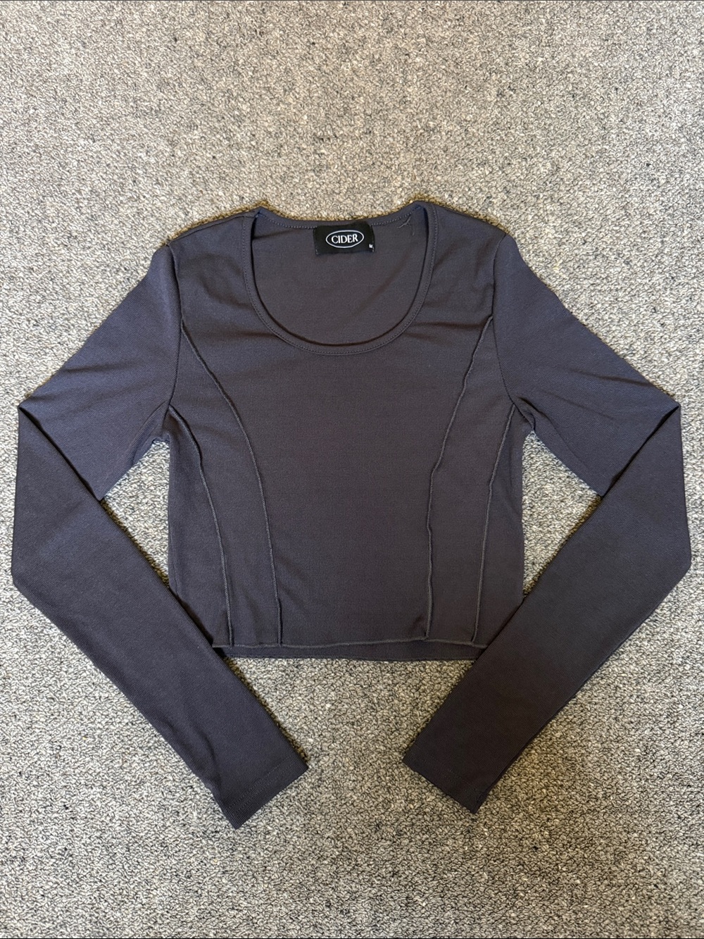 Cider Charcoal Gray Long Sleeve Scoop Neck Crop Top